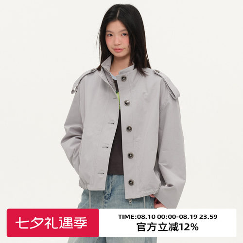 复古立领短款风衣外套