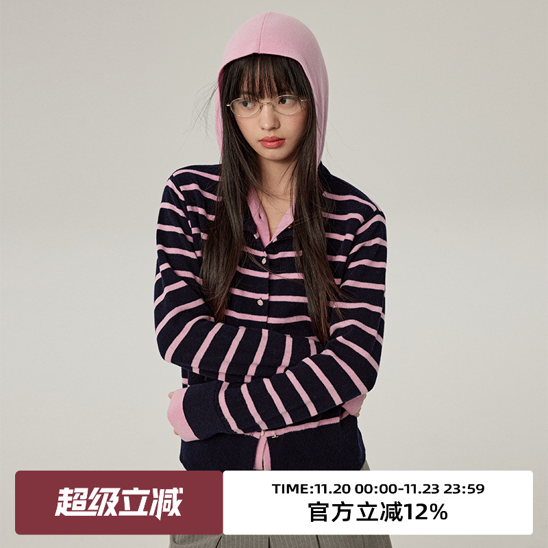 连帽/撞色/假两件针织开衫