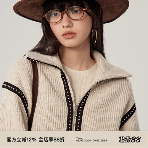 omont蛋挞家拉链针织开衫