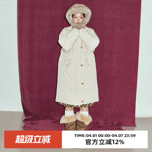 90白鸭绒外套 omont蛋挞家复古可卸毛领派克羽绒服2025冬保暖长款