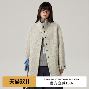 omont蛋挞家 圈圈羊毛立领保暖呢子外套冬高级感中长毛呢大衣