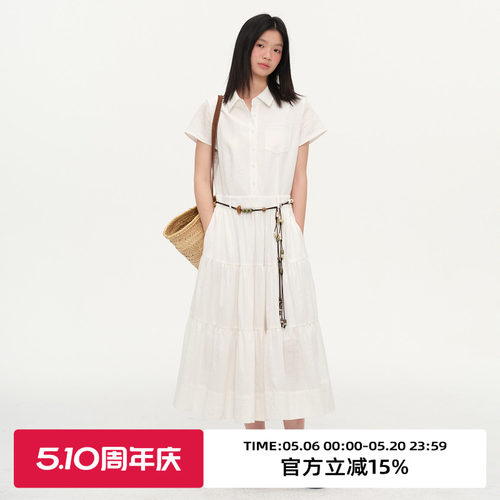 复古收腰显瘦衬衫连衣裙