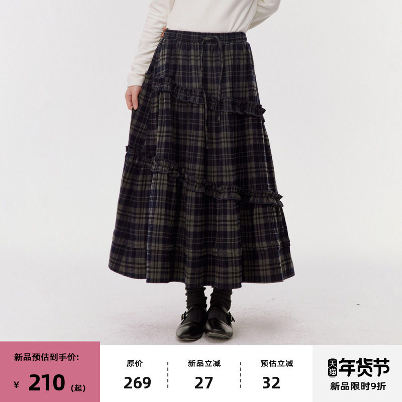 【1/16 20点新品9折】omont蛋挞家复古格纹木耳边蛋糕裙半身裙子,女装/女士精品,半身裙,淘宝优惠券,粉丝福利购,淘宝优惠卷