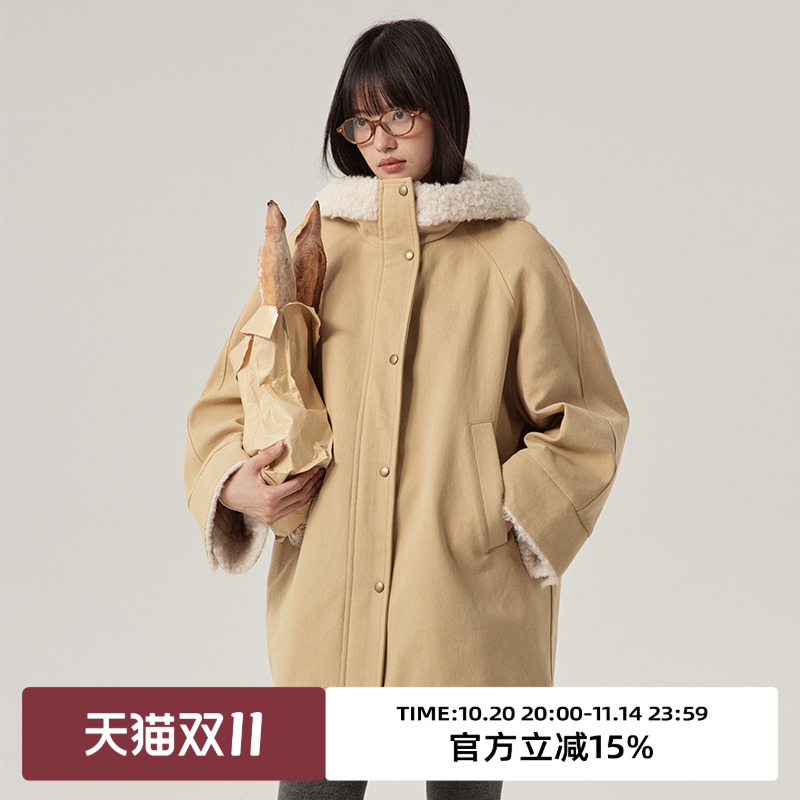 omont蛋挞家派克服连帽卷毛