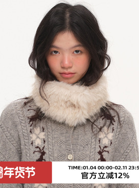 omont蛋挞家复古环保毛米色氛围感装饰配饰保暖毛领围脖围巾冬