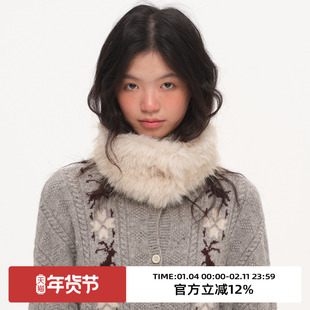 omont蛋挞家复古环保毛米色氛围感装饰配饰保暖毛领围脖围巾冬