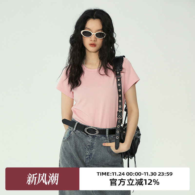 omont短款短袖修身正肩T恤