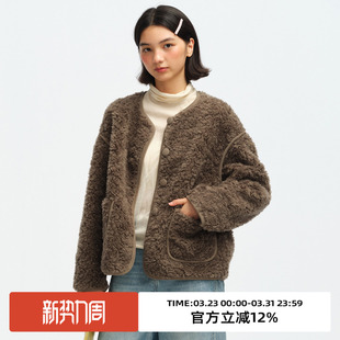 omont蛋挞家100%绵羊毛包边短款 圆领小个子皮草 毛毛外套2025冬季