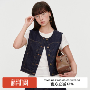 上衣 松弛高级感时尚 omont蛋挞家 复古原色水洗牛仔马甲背心春秋季