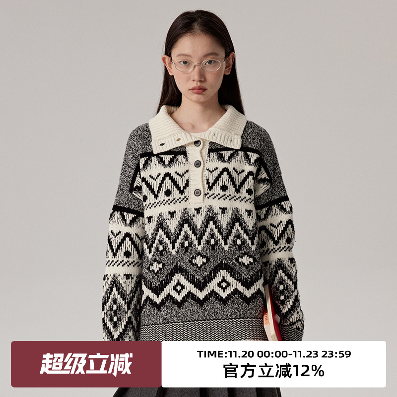 omont蛋挞家翻领费尔岛毛衣