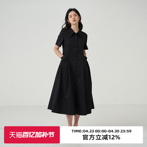 omont蛋挞家 大口袋短袖衬衫连衣裙女夏季新款设计感显瘦裙子