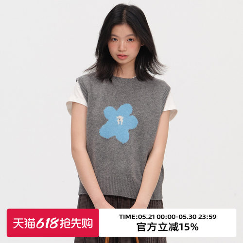 复古花朵提花圆领叠穿针织马甲