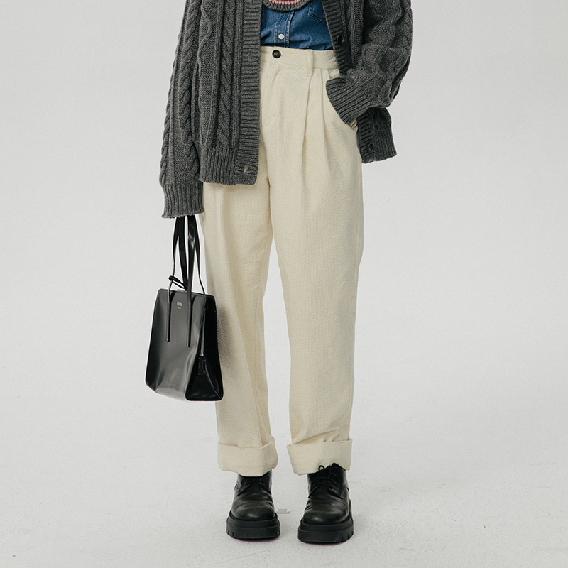 omont复古灯芯绒直筒裤