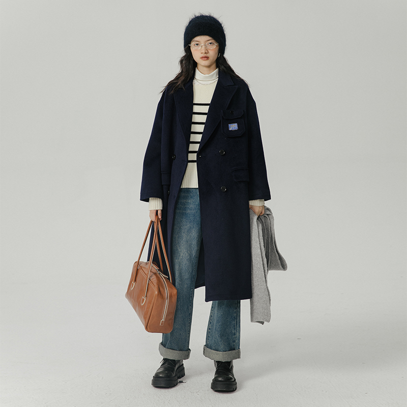 omont挞家纯色毛呢大衣