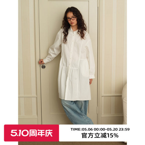 复古宽松叠穿长袖衬衫裙连衣裙