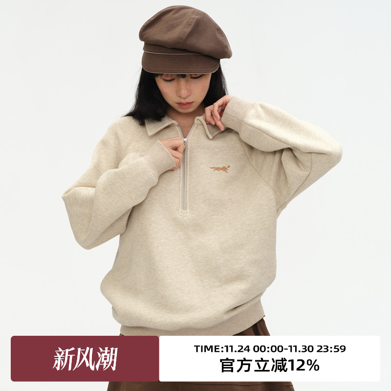 polo领/彩纱棉料/廓形卫衣