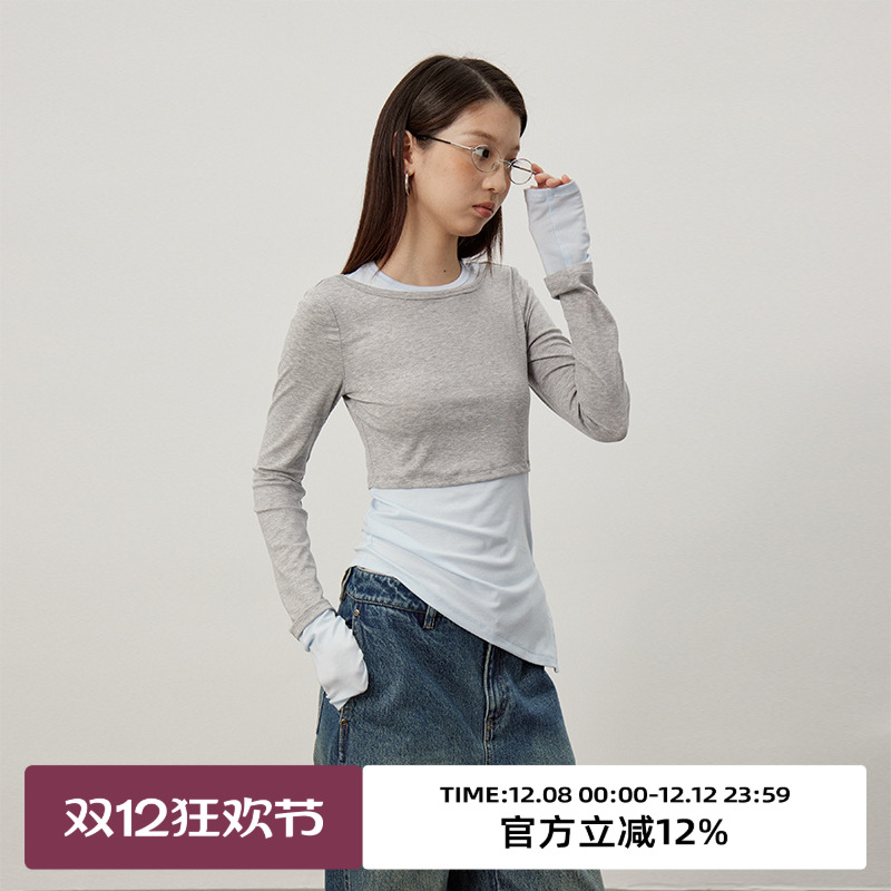 omont蛋挞家长袖假两件