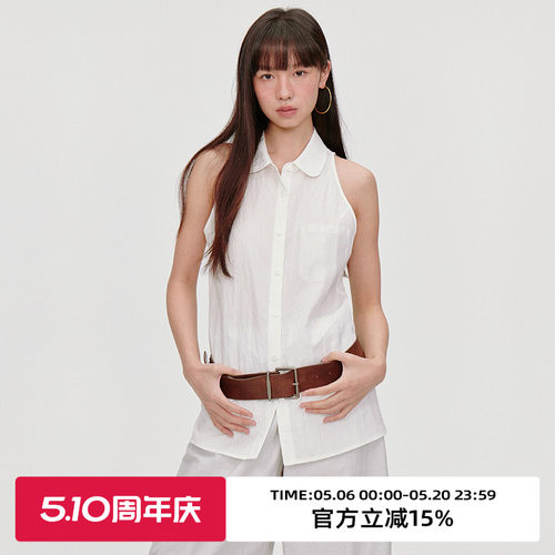 自带皱感面料/修身显瘦无袖衬衫