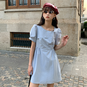 omont蛋挞家 泡泡袖连衣裙2023新款女设计感显瘦小个子娃娃裙短裙