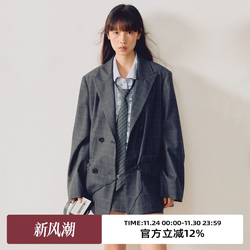 宽松大版型/格纹西装外套