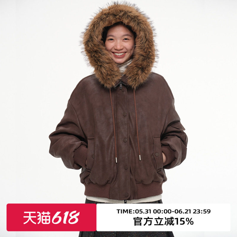 omont蛋挞家复古飞行员工装夹克毛领棉服冬季休闲保暖厚外套