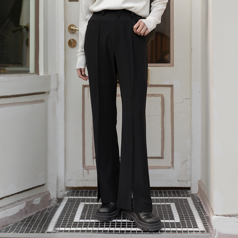 omont蛋挞家复古开衩微喇裤