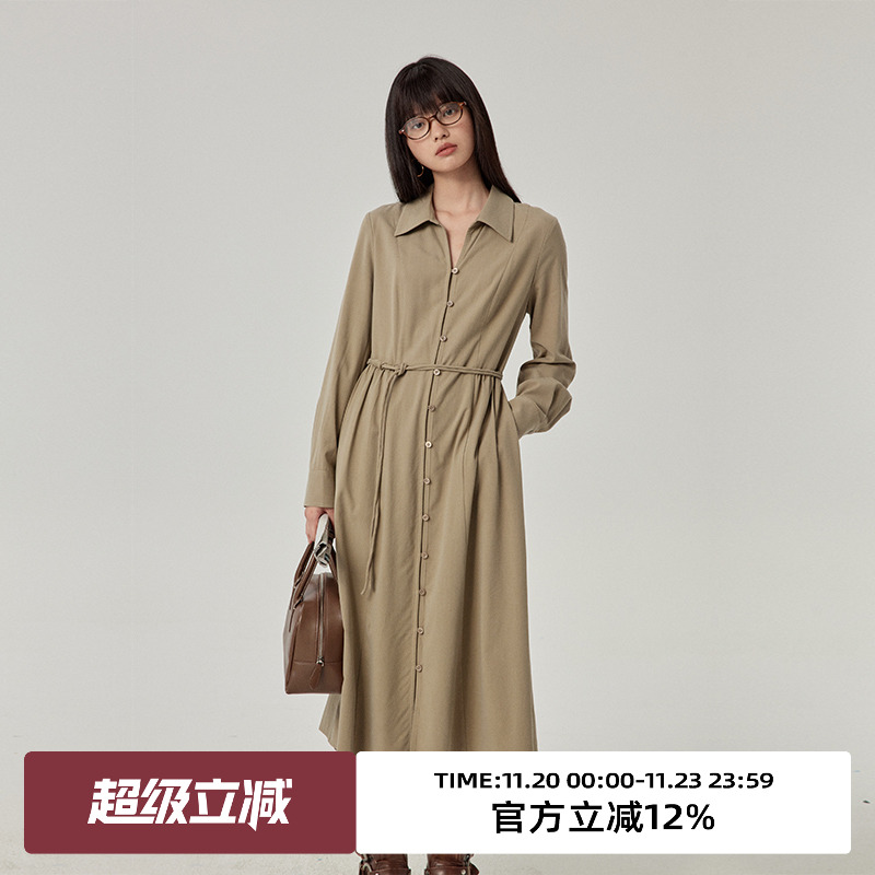 omont蛋挞家长袖衬衫裙