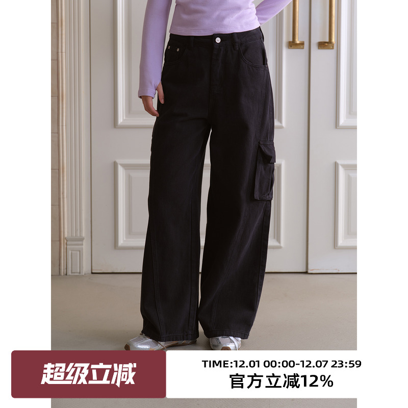 复古高腰阔腿工装休闲裤子