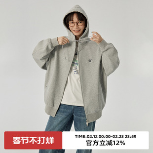 omont蛋挞家 复古连帽灰色卫衣外套女春秋季宽松休闲百搭帽衫上衣