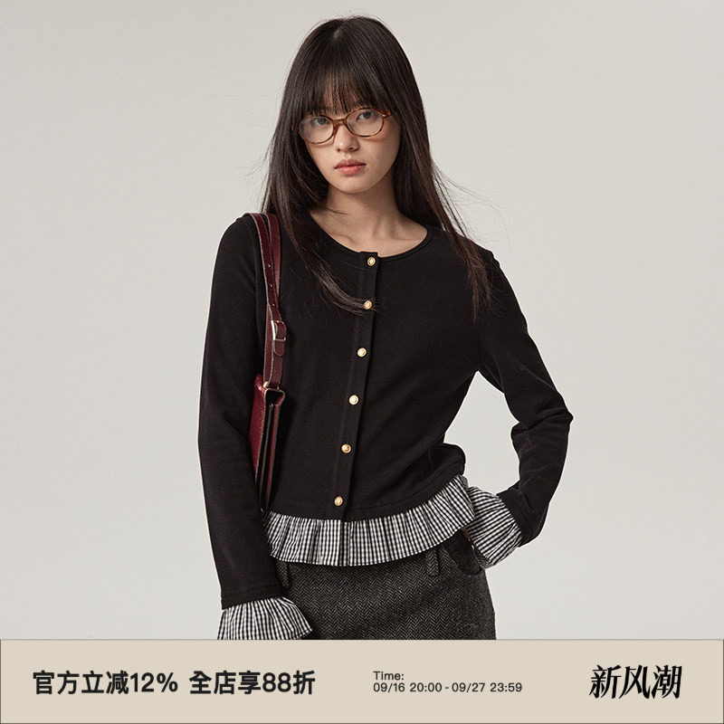 omont蛋挞家长袖荷叶边图片