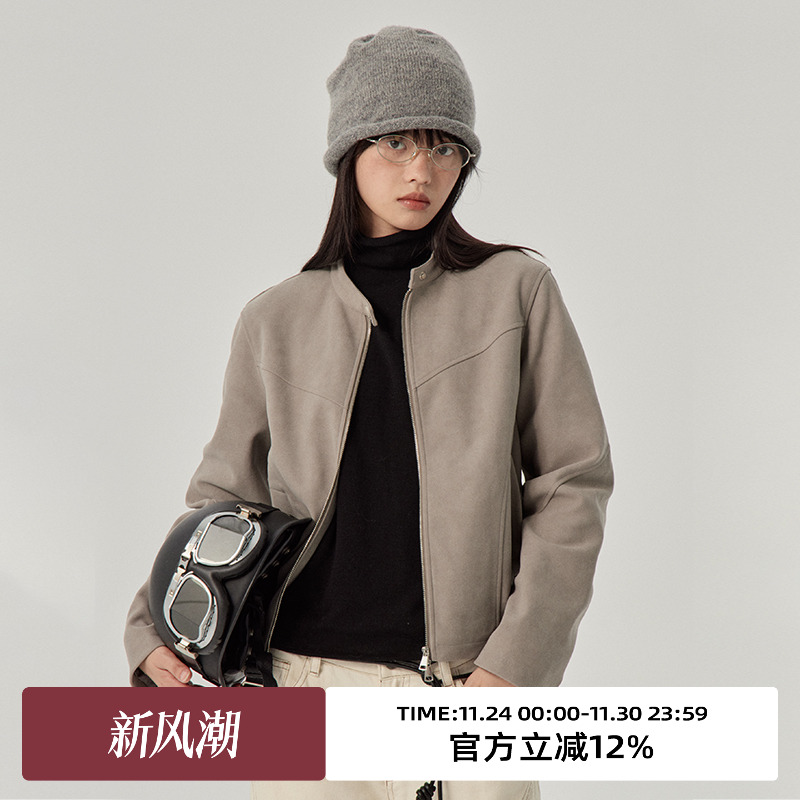 omont蛋挞家通勤麂皮短外套