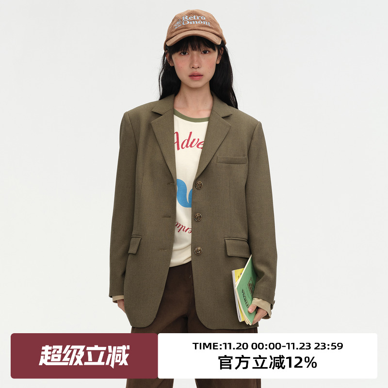 袖口撞边/单排扣/西装外套