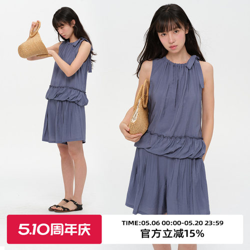 复古绑带设计感背心上衣