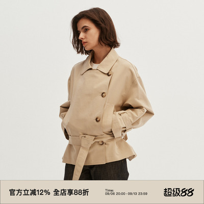 复古双排扣短款风衣外套