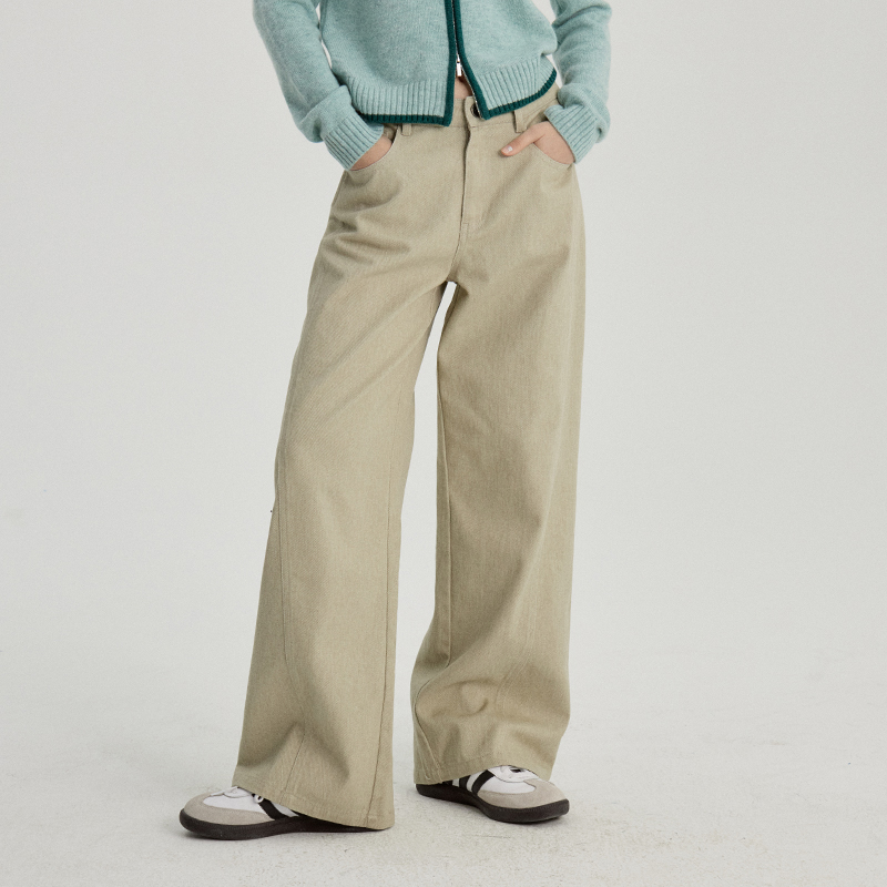 omont蛋挞家直筒裤长裤高腰