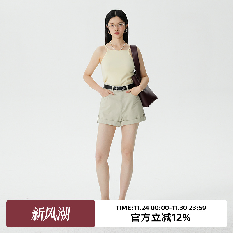 omont复古高腰直筒短裤休闲裤