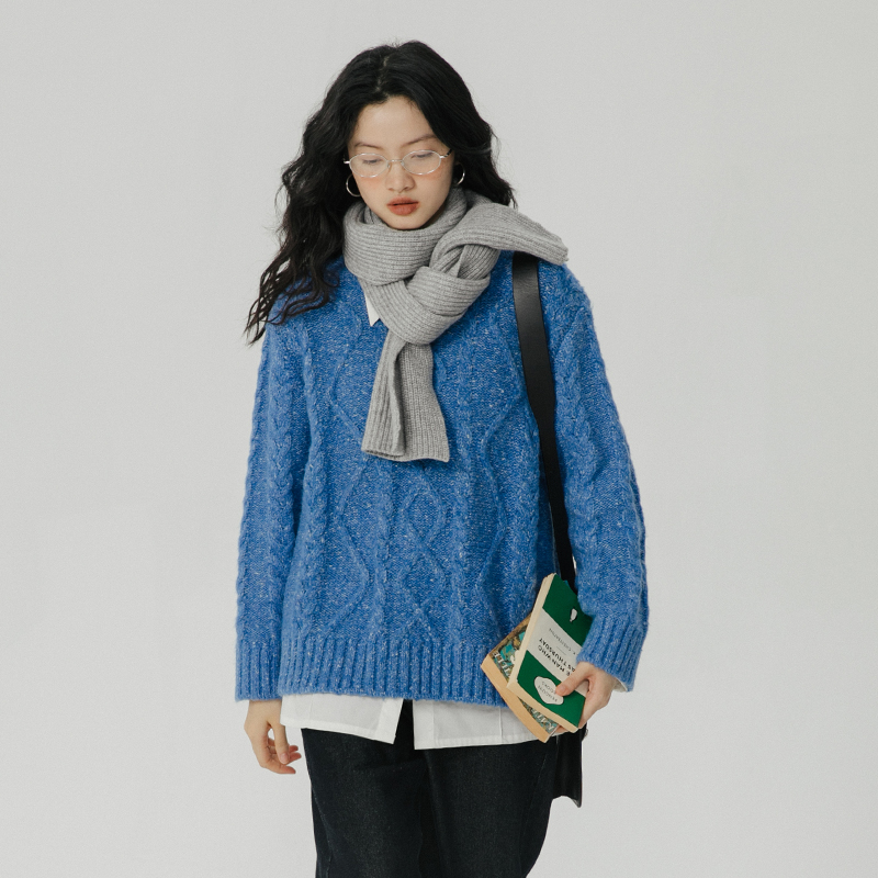 omont软糯杂点绞花羊毛毛衣