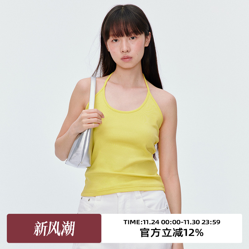 挂脖设计/复古彩色系吊带背心