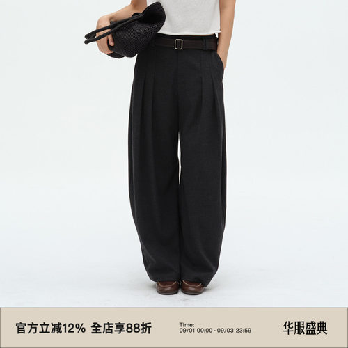复古通勤时髦宽松阔腿弯刀西装裤