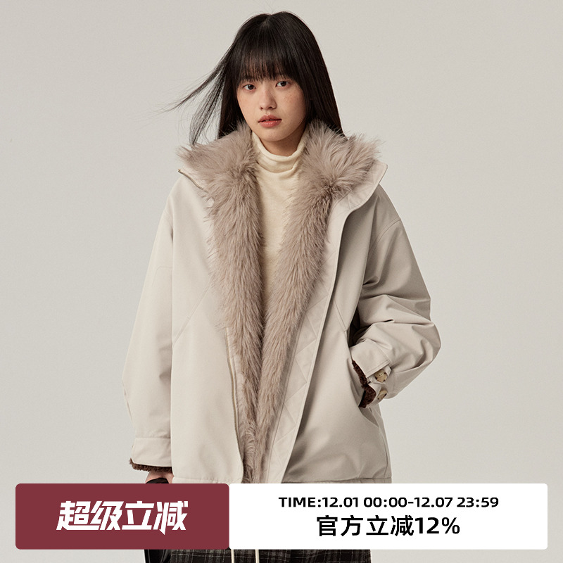 立领设计/环保皮草拼接/双面可穿