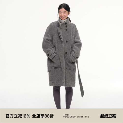 复古立领中长款毛呢外套大衣