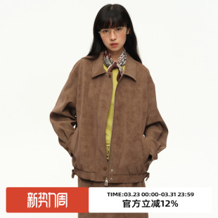 omont蛋挞家复古暖棕麂皮绒皮衣外套2025秋季 新廓形宽松休闲上衣