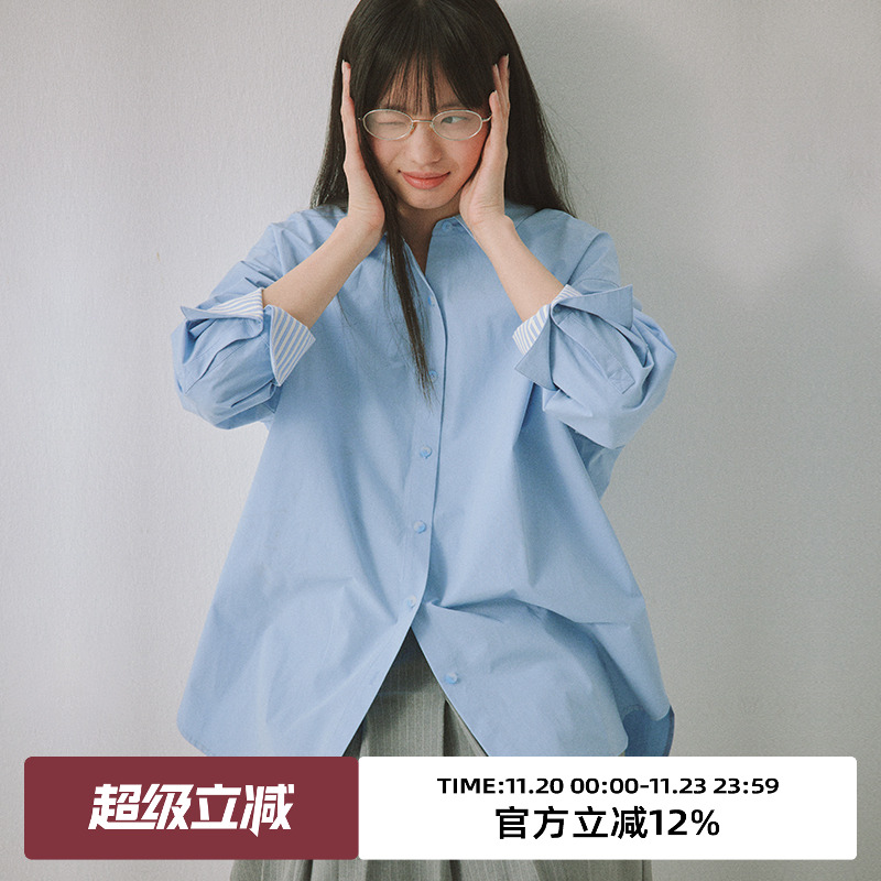 袖口翻边/OVERSIZE廓形/长袖衬衫