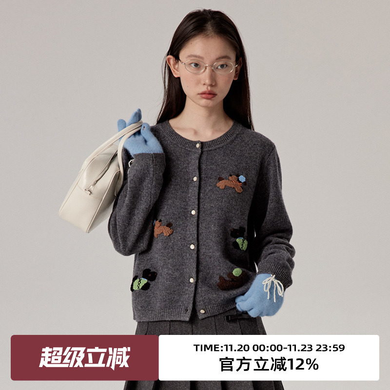 omont蛋挞家圆领针织开衫