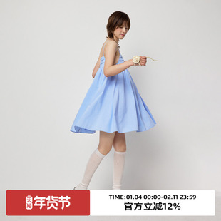 omont蛋挞家 气质无袖吊带连衣裙夏季新款宽松设计感短裙子