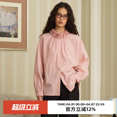 复古花瓣领长袖衬衫宽松衬衣上衣