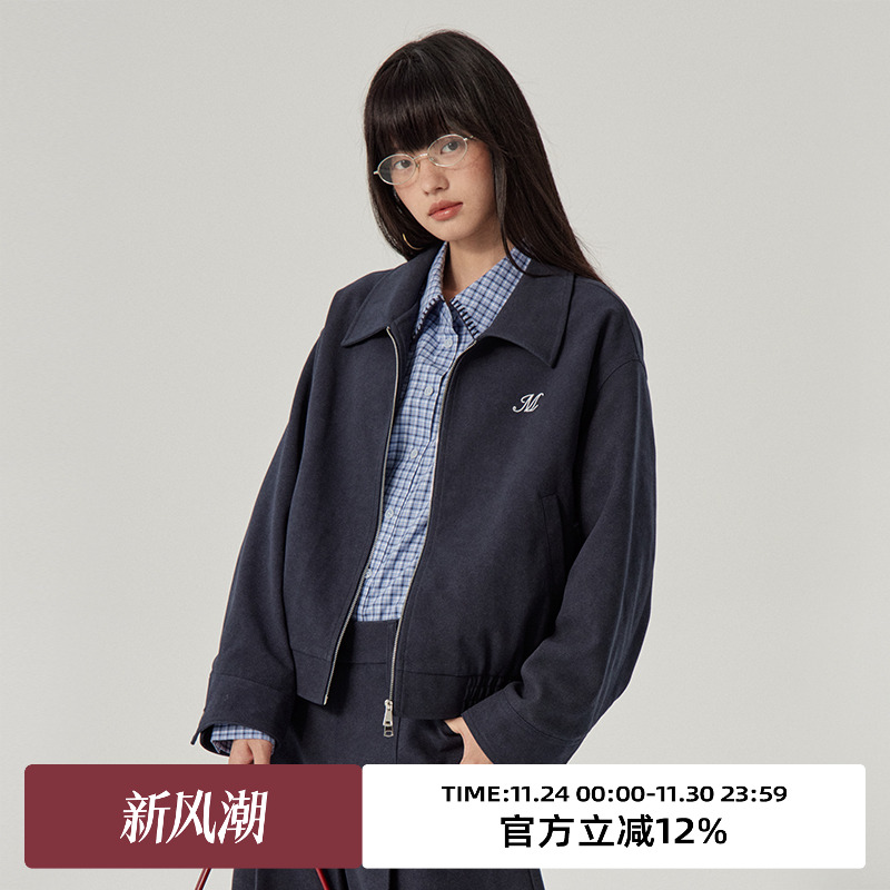 omont蛋挞家复古休闲麂皮短外套