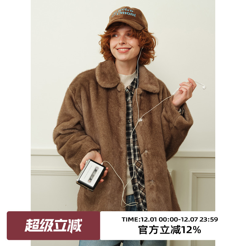 复古环保皮草毛毛外套