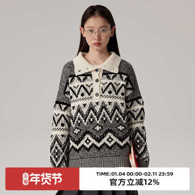 omont蛋挞家翻领费尔岛毛衣