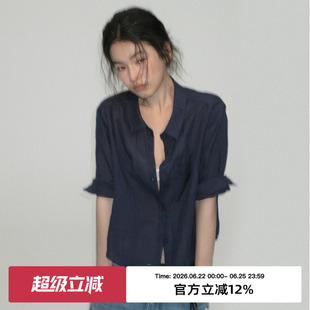 omont蛋挞100%苎麻简约宽松慵懒短袖衬衫2026夏季卷边袖轻薄上衣